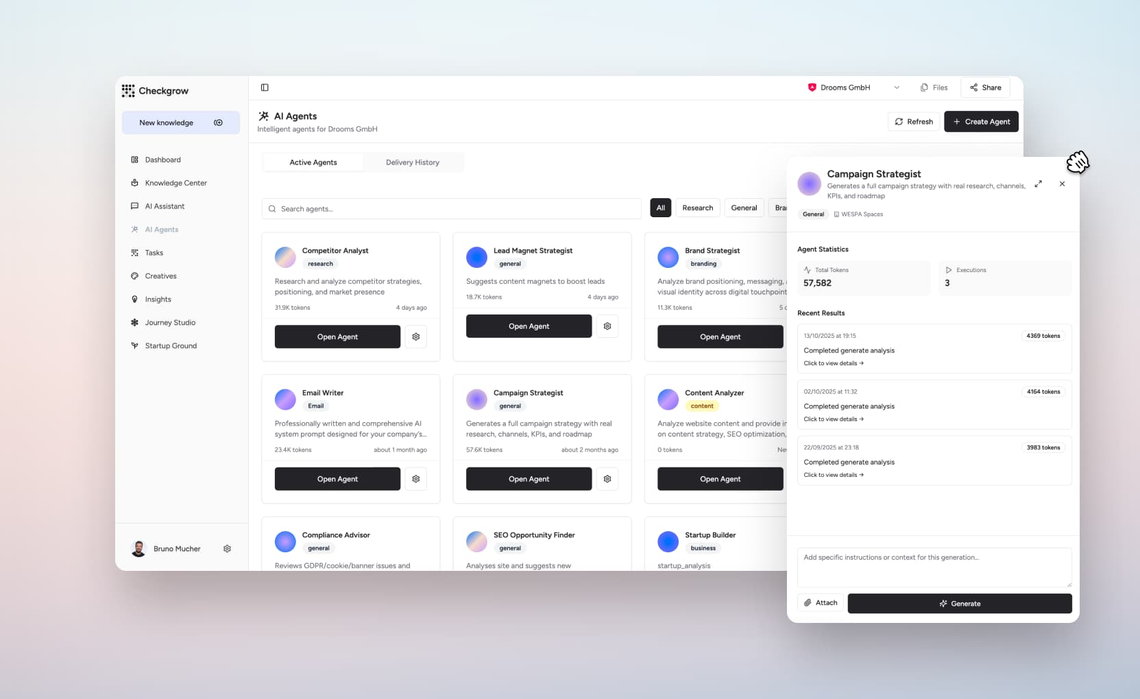 Checkgrow AI agents interface